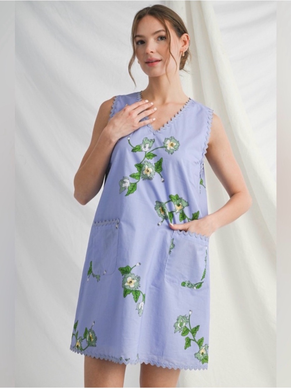 NWT Jodifl Lavender Floral Ricrac Trim Dress Size Large - Picture 3 of 7